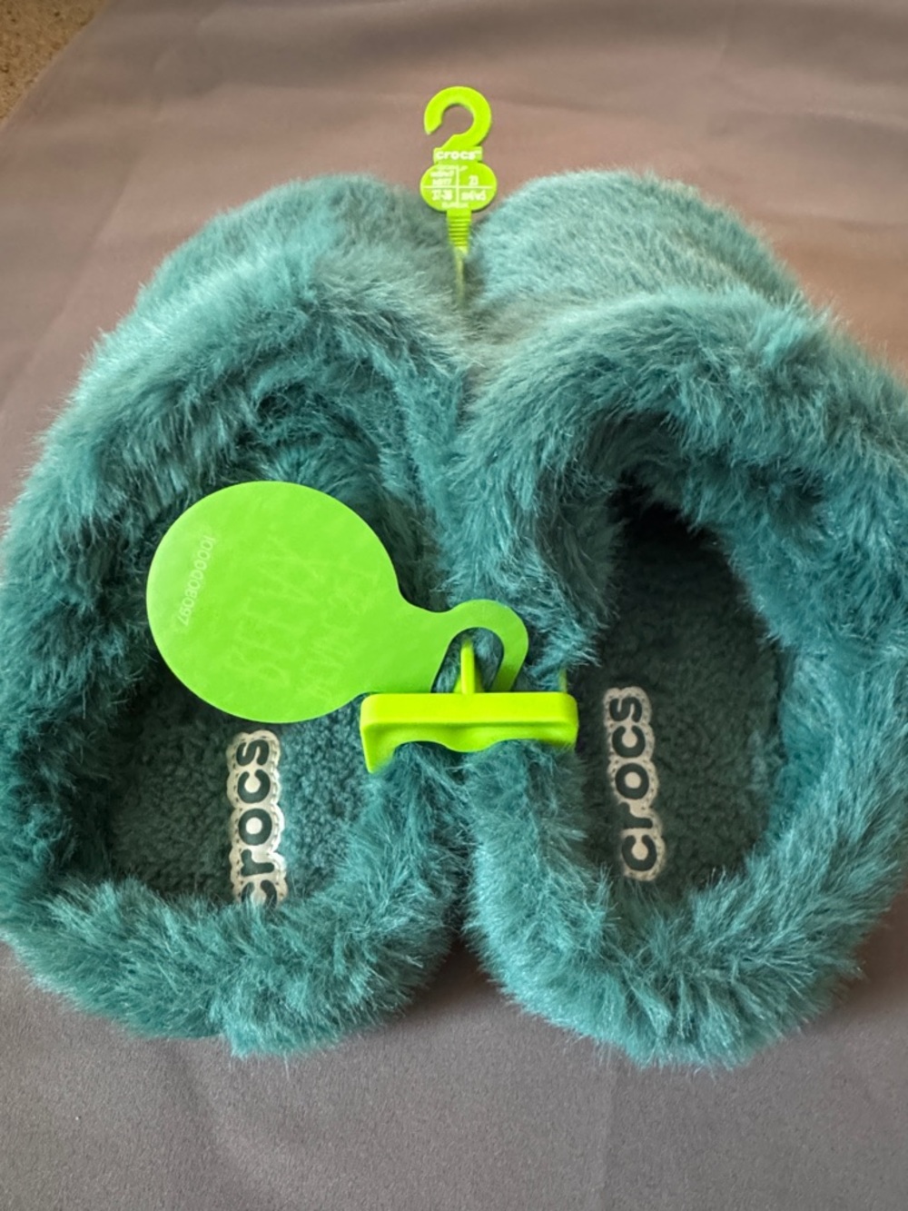 CROCS Teal Faux Fur Slip-On Clog - Picture 3 of 4